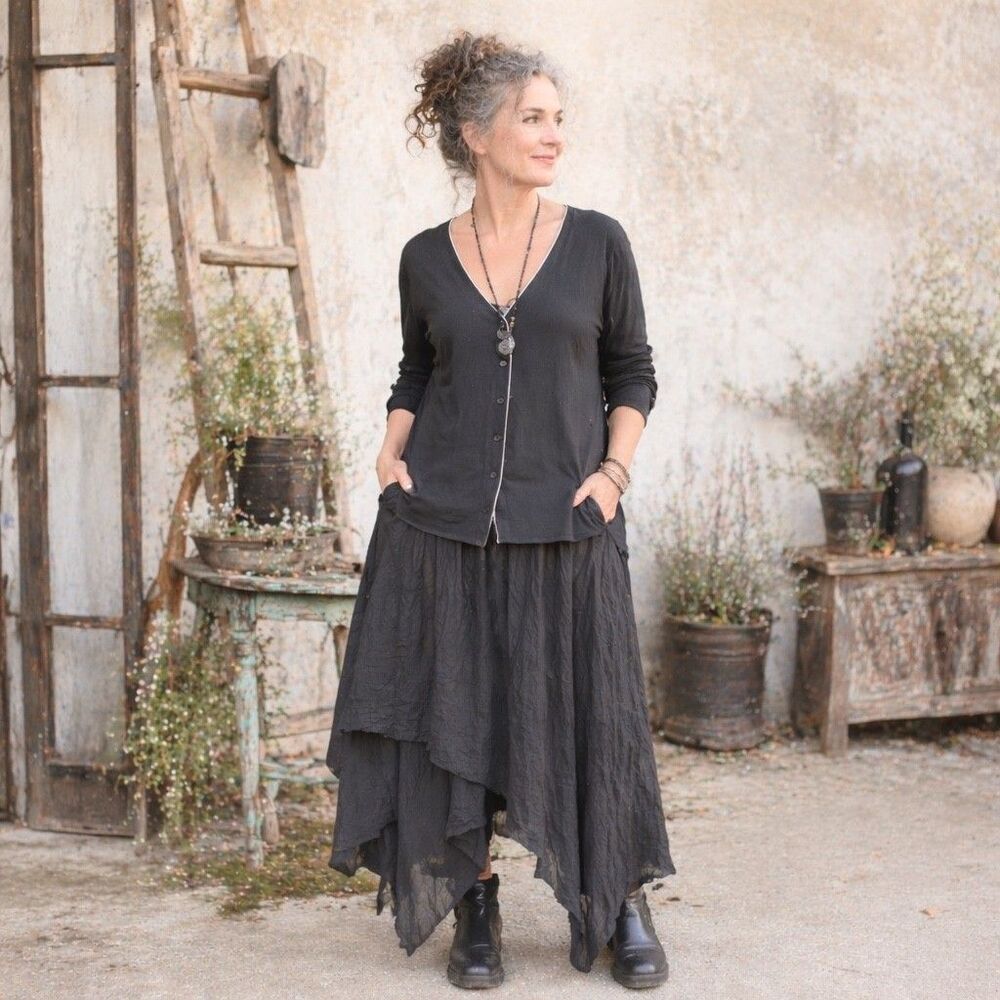 Eileen Fisher 100% Silk Oversized Dark Gray Button Up Top Blouse Women Size XS